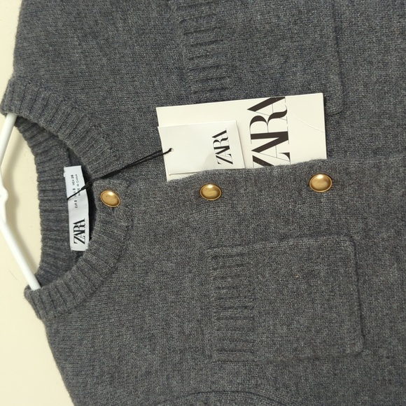 ZARA WOMAN GRAY KNIT POCKET MINI DRESS Gold buttons Long sleeves 3920/031 S NWT - Picture 11 of 13